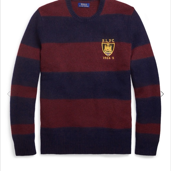 Polo Ralph Lauren Navy and Burgundy Crewneck Crested Sweater